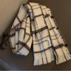 Beige Plaid Scarf Winter Mohair Tassel Shawls Fashion Cashmere Scarves  Girls