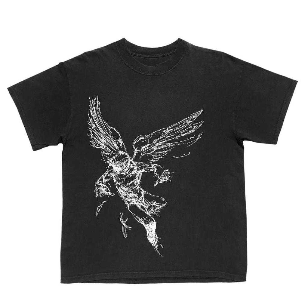 Lines Angel Graphic Men's and Women's T-shirts Short Sleeves Luxury Outdoor Sports Brand Winter Innerwear Vintage Drak Style
