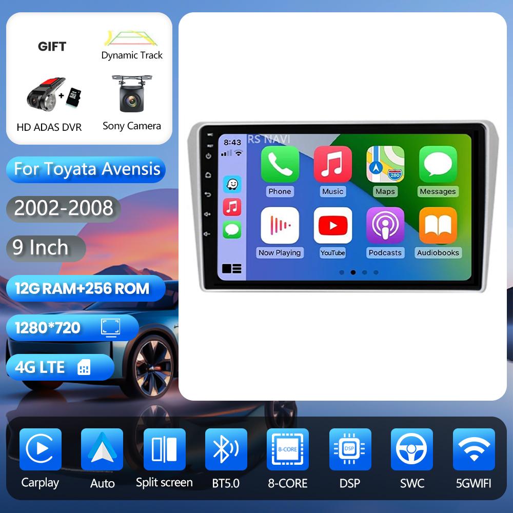 Android 16 pour Toyota Avensis T250 2 II 2003 - 2009 Carplay Auto Écran 2K Autoradio BT Lecteur Multimédia 2 din Autoradio Stéréo