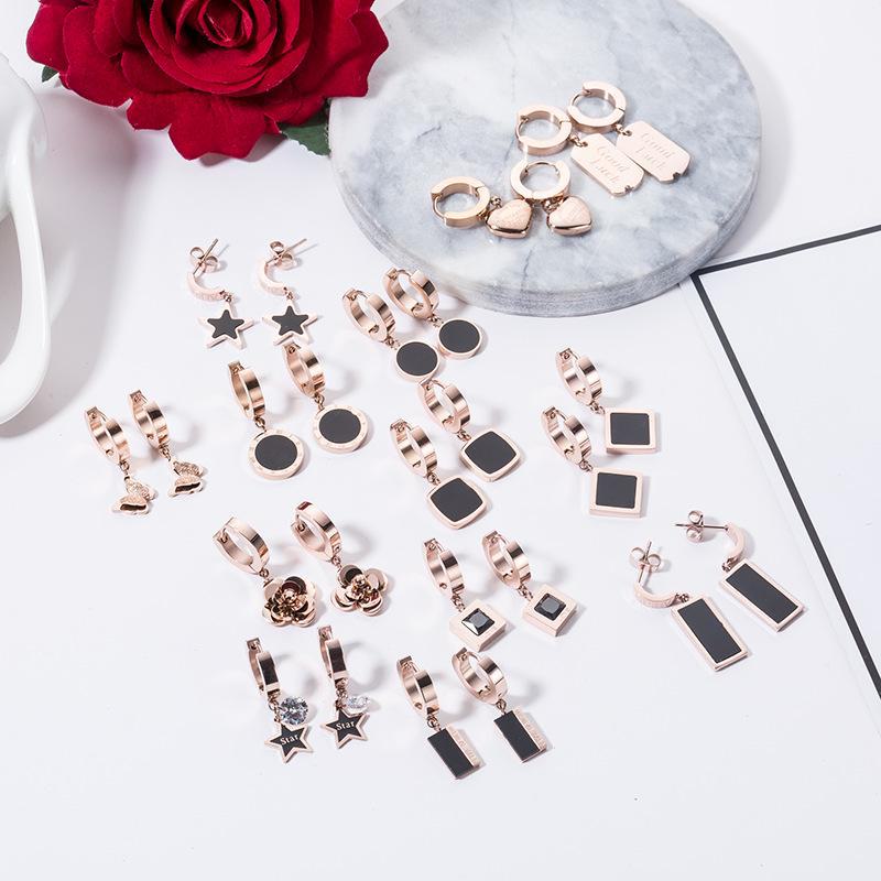 Rose Gold Geometric Titanium Steel Earrings for Women - Stylish, Simple Designs