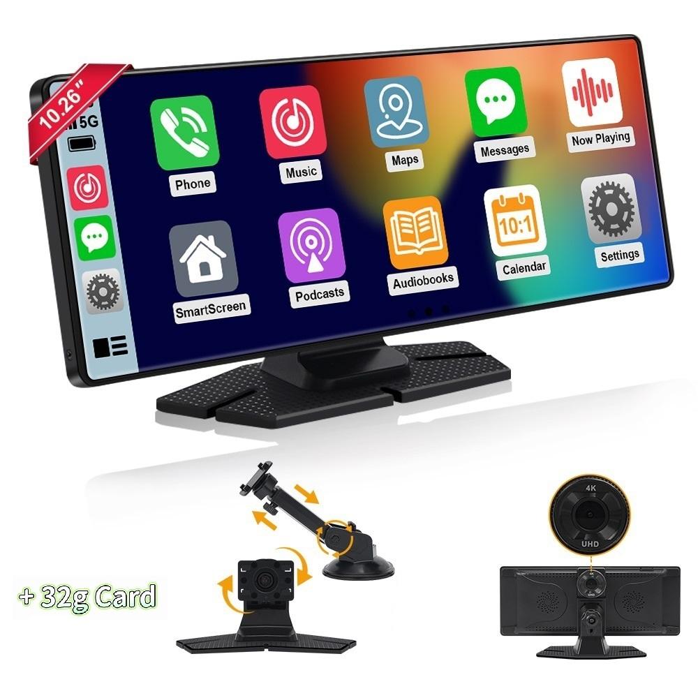 4K HD 10,26 "беспроводной автомобильный навигатор Carplay с двойной записью, видеорегистратор высокой четкости