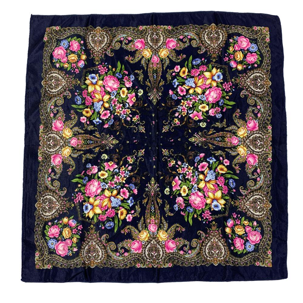 New Babushka Boho Square Bandana Women Head Wraps 70x70cm Muslim Shawl Floral Printed Russian Scarf