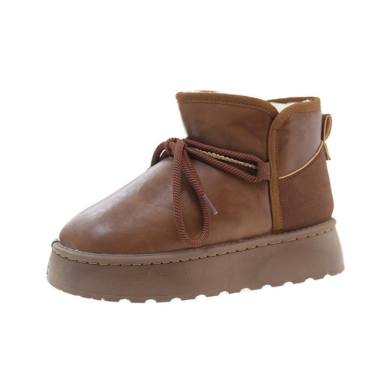 Обувь для женщин Сапоги 2025 Новые круглые носки Роскошные дизайнерские зимние сапоги для снега Женская обувь Женская мода Шнуровка Спортивные сапоги