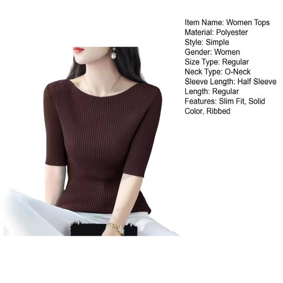 Женские топы Slim Fit, однотонные, ребристые, с круглым вырезом и коротким рукавом, эластичные, с короткими рукавами, топы для повседневной носки