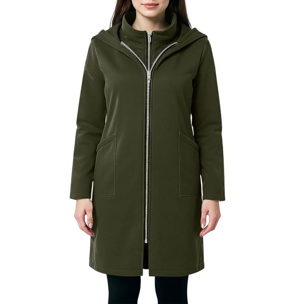 Women's Fashion Casual Solid Color Hooded Pocket Long Sweatshirt With Zipper, Mid-Length Fake Two-Piece Loose Coat