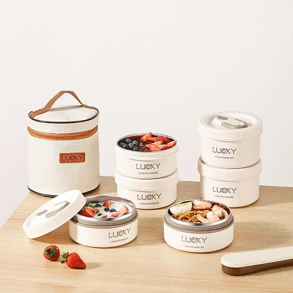 Stainless Steel Insulated Lunch Box Household Multi-layer Lid Soup Bowl Bento Box Office with Lunch Insulated Bucket