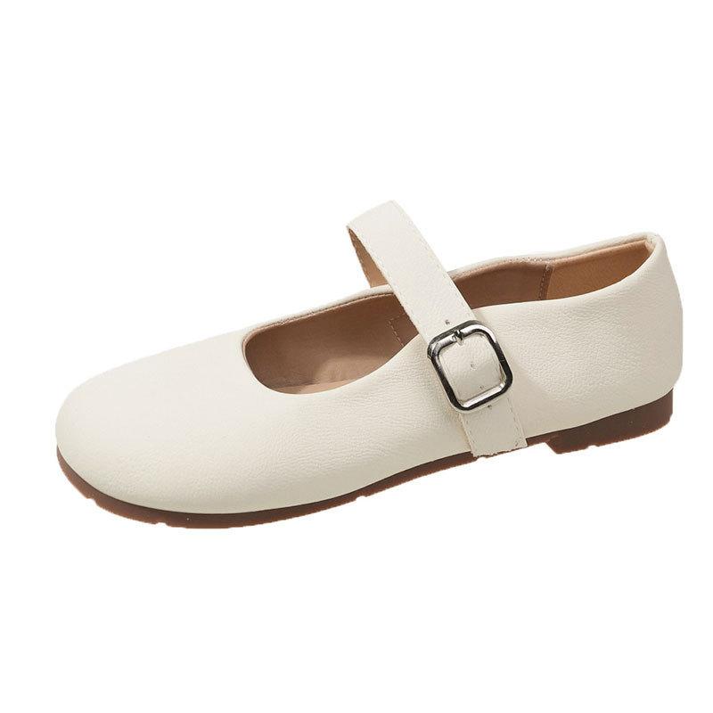 With Small Skirt Single Shoes Women's 2025 Autumn New Shallow Mouth Versatile Mary Jane French Retro One-word Buckle Grandma Shoes
