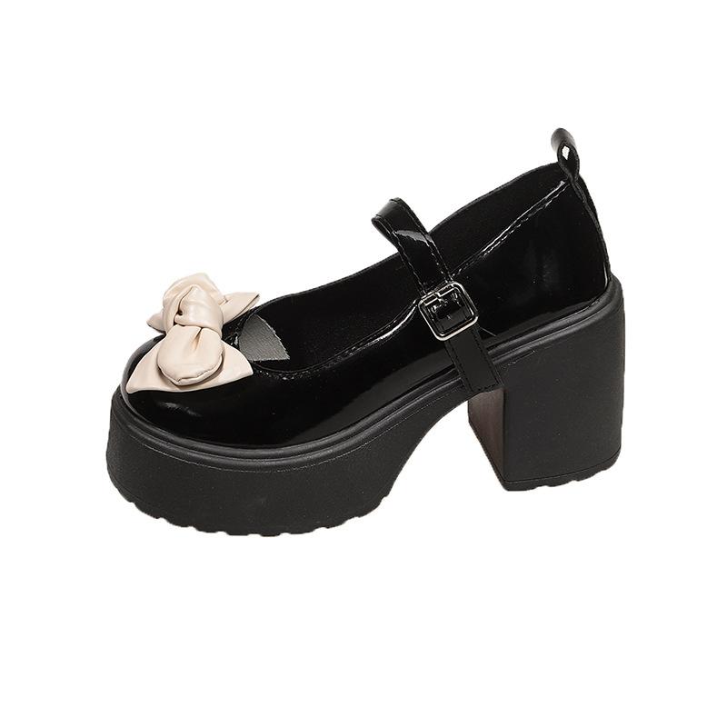 Туфли Мэри Джейн из маленькой кожи, милые и крутые туфли на высоком каблуке с бантом, женская весна и осень 2025 взрыв, туфли-лодочки с ремешком на одной пряжке, милые туфли jk