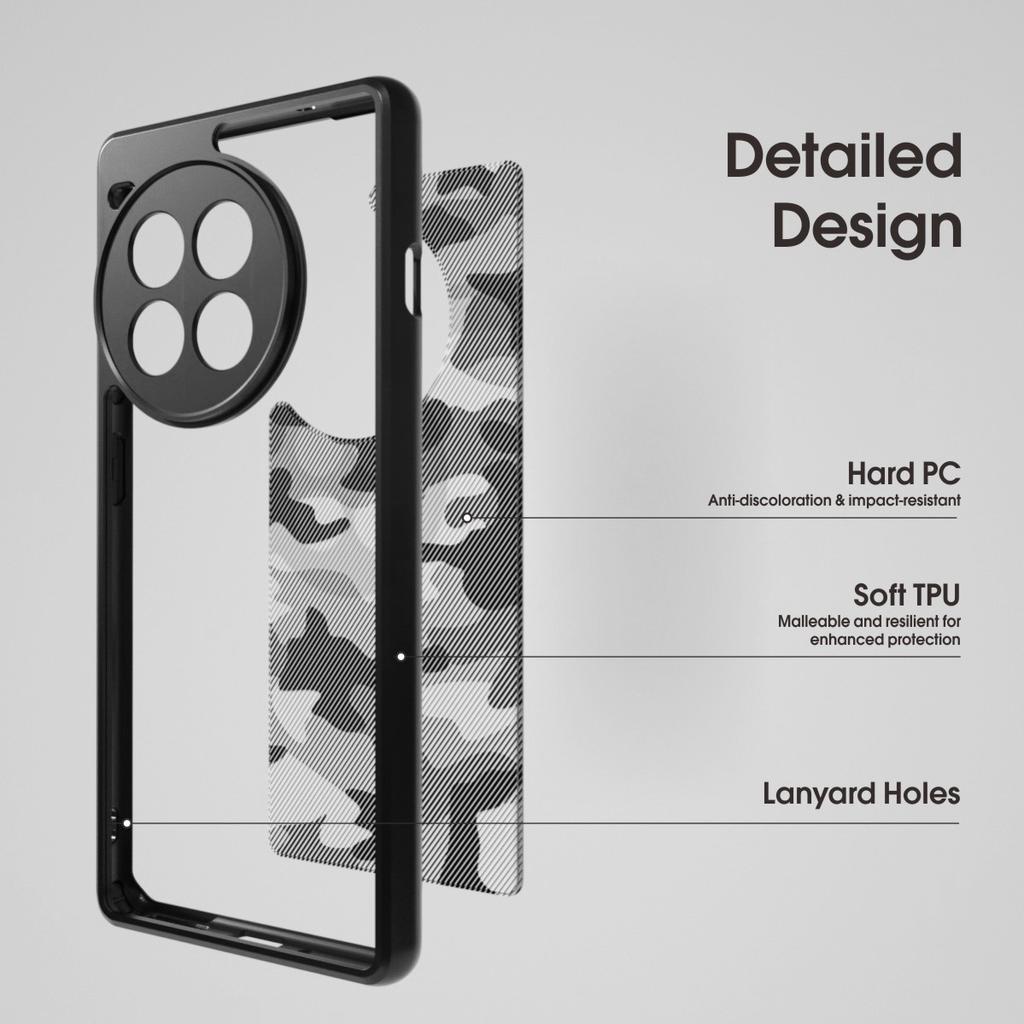 (Comes with wrist strap)IBMRS(Anti-Scratch Dual Coating)Compatible with OnePlus Ace 3 Pro Case , camo Clear Hard Back  Shockproof Protective Cover