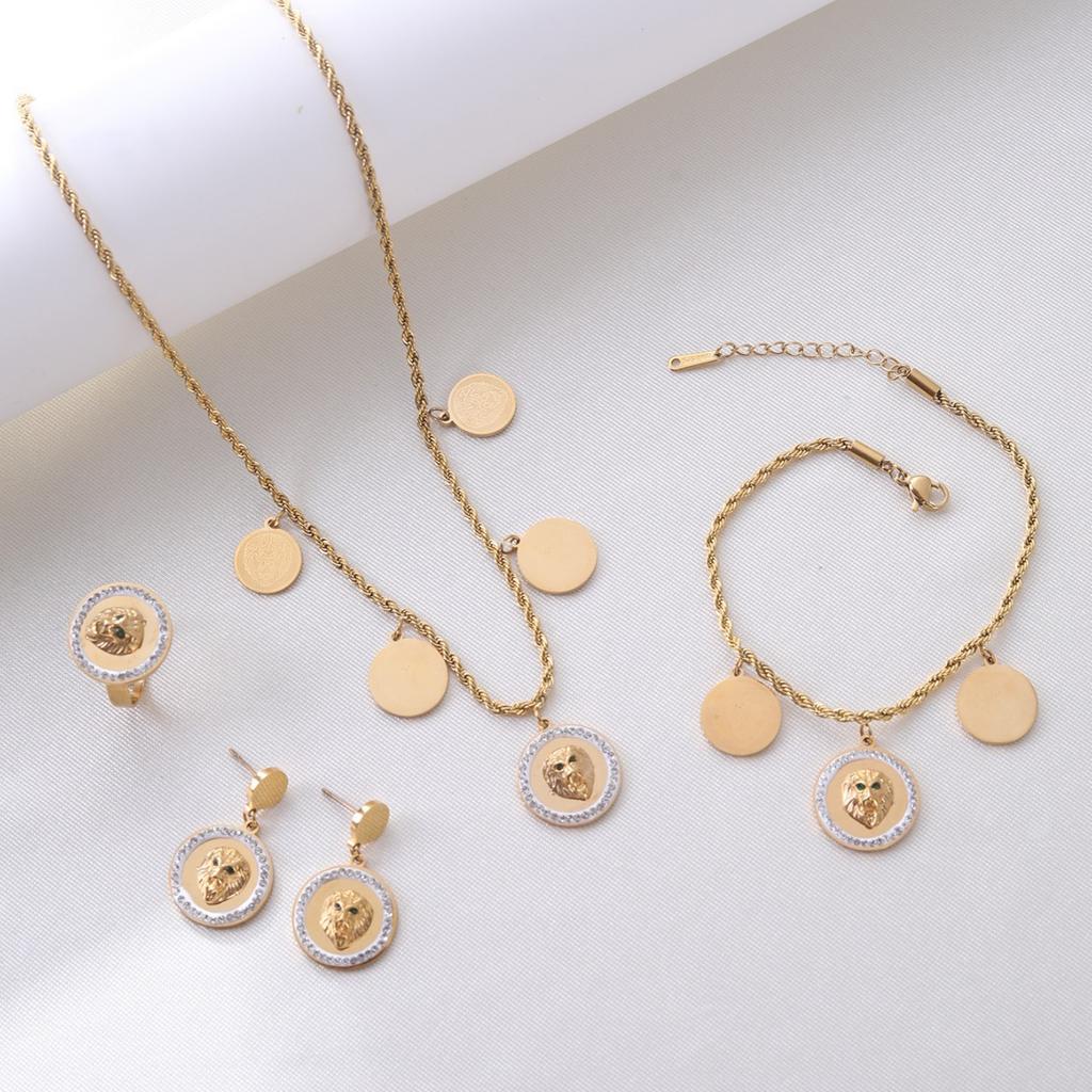 Trendy Hip-Hop Personality Round Lion Head Accessories Diamond Necklace Jewelry Women Set Joyera De Acero Inoxidable