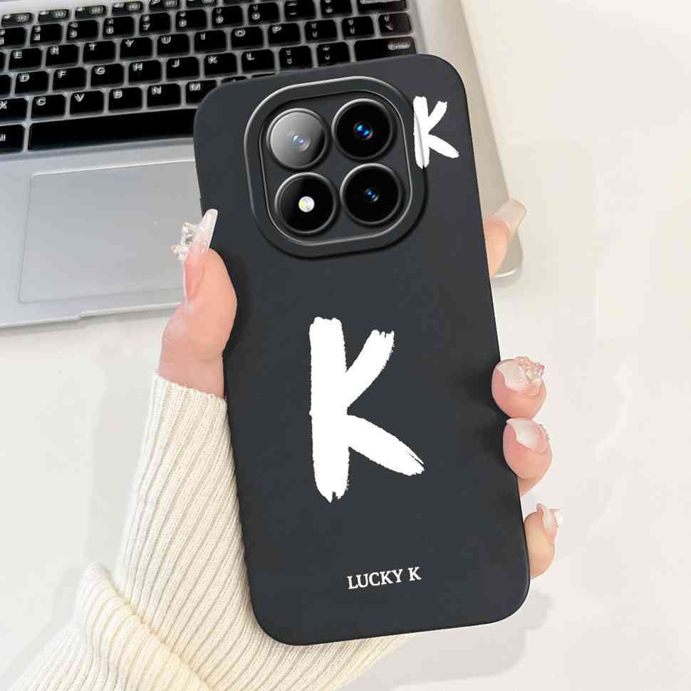 Чехол для Xiaomi Redmi Note 14 Pro+ 5G Черный Счастливая Буква A-Z Мягкий Силиконовый Чехол Для Redmi Note 14Pro Plus 5G 6.67" Чехлы для Телефона
