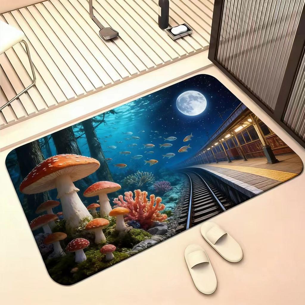 3D Визуальный Коврик для Пола с Принтом Рыбы, Домашний Коврик для Входной Двери в Прихожую, Уличный Прочный и Устойчивый к Пятнам Коврик для Пола, Коврик для Ног