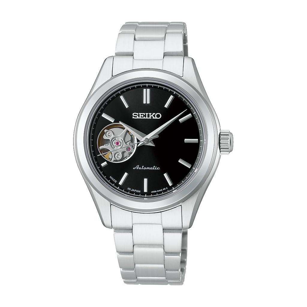 SEIKO SELECTION HFB008J Ladies Watch Made Japan Mechanical Automatic (with Manual Wind) Open Heart Easy Adjust Black Dial Stainless Steel