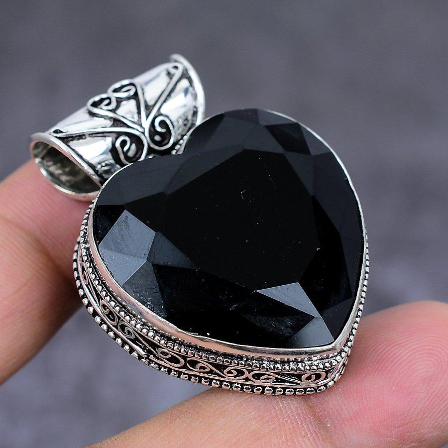 Подвеска из серебра 925 пробы с черным драгоценным камнем шпинель 1,77 дюйма O5s51