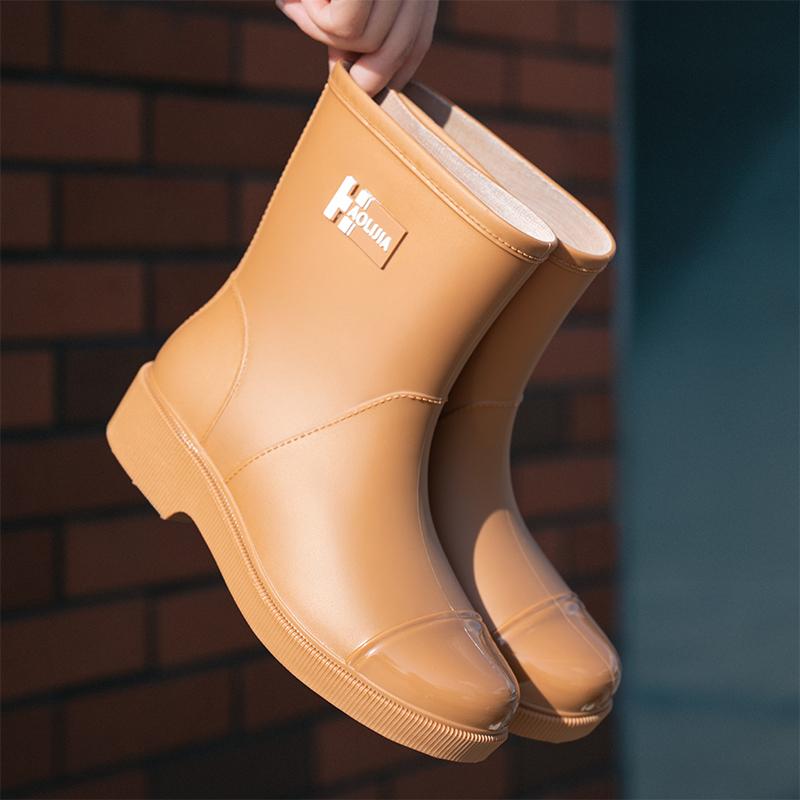 Модные уличные женские резиновые сапоги, широко используемые нескользящие водонепроницаемые сапоги до середины голени