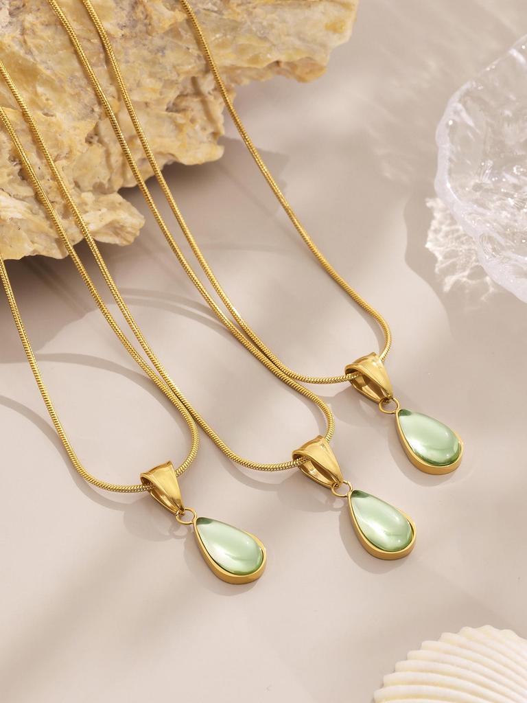 Oumaijia Французская Роскошь Зеленый Синий Стеклянная Подвеска-Капля Ожерелье для Женщин – Минималистичная Цепочка на Ключицу Ювелирные Изделия