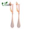 MINTHA Long Earrings Trendy Rose Gold Color Wedding Engagement Fashion Jewelry Cubic Zirconia Clip Earrings For Women Bridal Drop Earrings