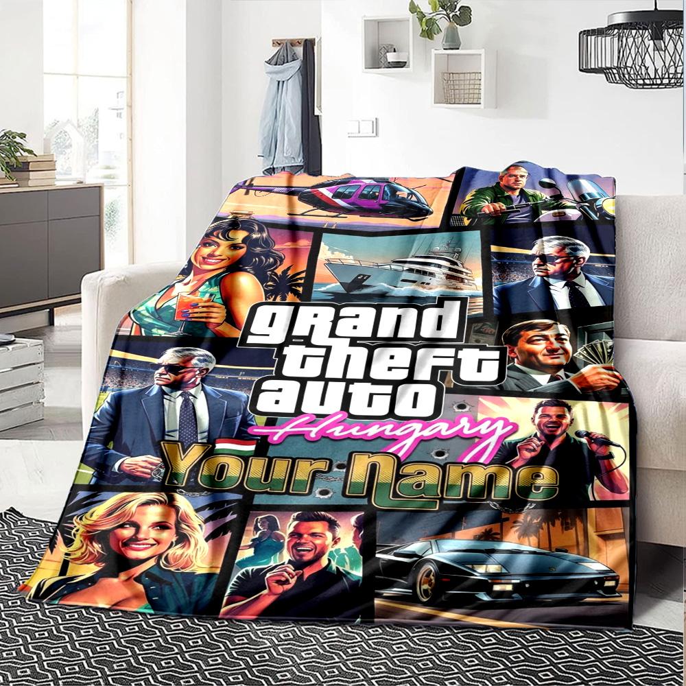 Name Custom GTA Game Print Flannel Blanket High Quality Warm Comfortable Cover for All Seasons Perfect for Gifts Home Decor