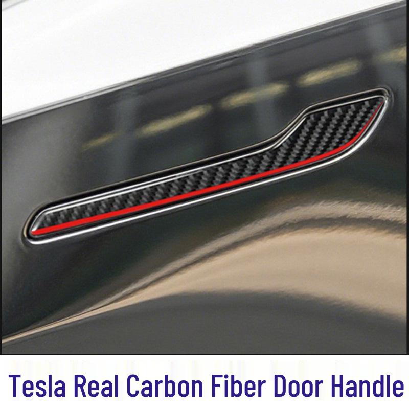 Наклейки на внешние ручки дверей из черного карбона для Tesla Model 3/Y (2017-2022 гг.)
