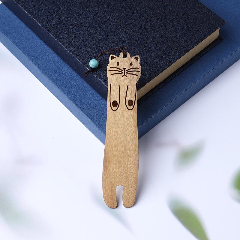 Retro Solid Wood Cat Bookmark Gift Box - Exquisite Literary Cartoon Design