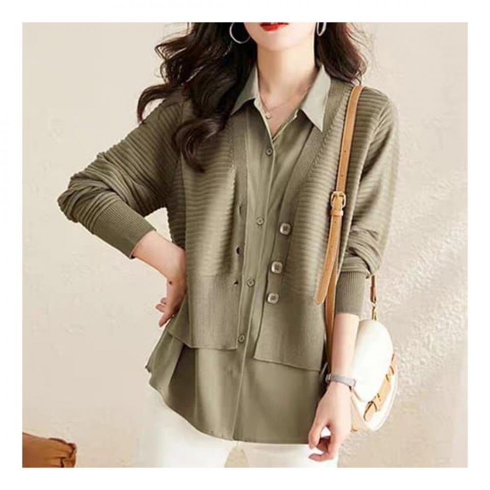 Navava Women S caSual Rib Knit Long Sleeve Shirt Nb2334