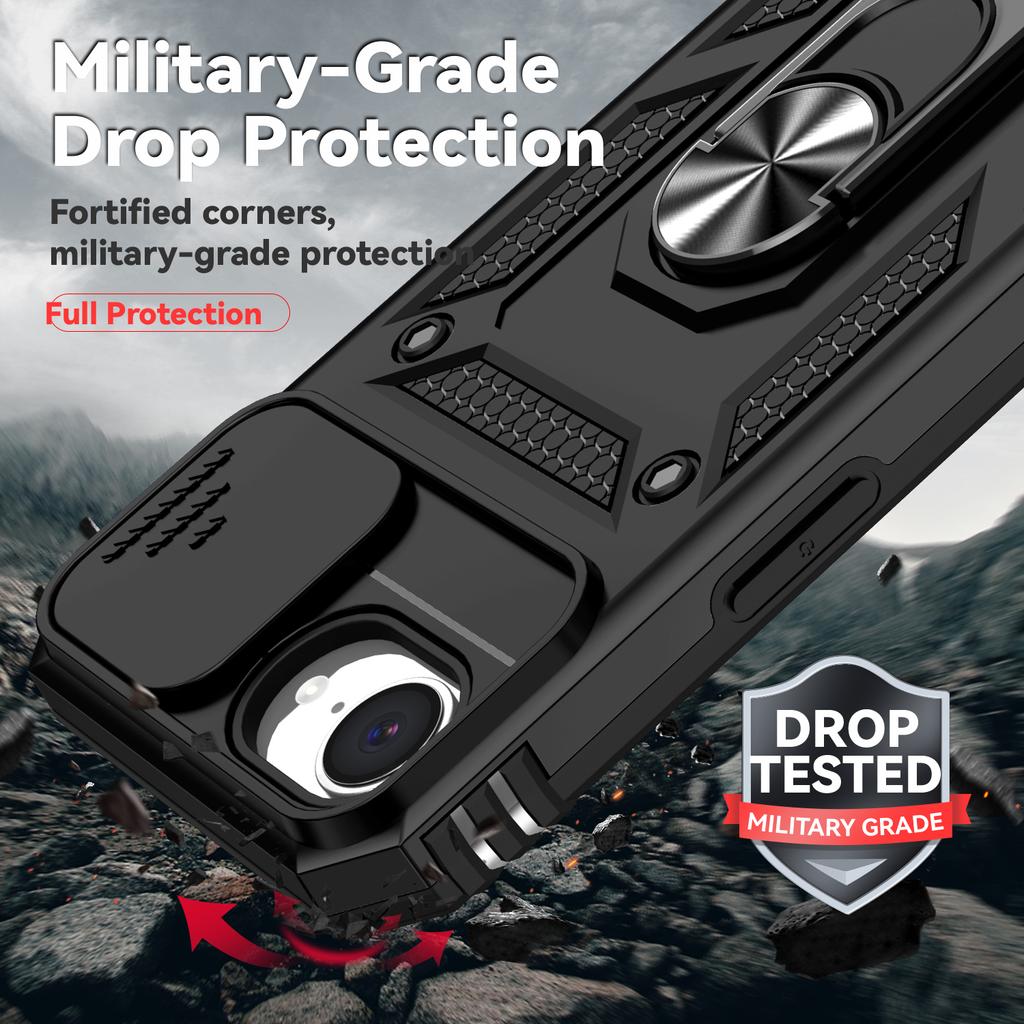 Чехол для iPhone 16e Военный класс Бамперы Кольцо-подставка для iPhone 16e 16e iphone16e 2025 Сдвижной Защитный чехол для камеры Бронированный чехол