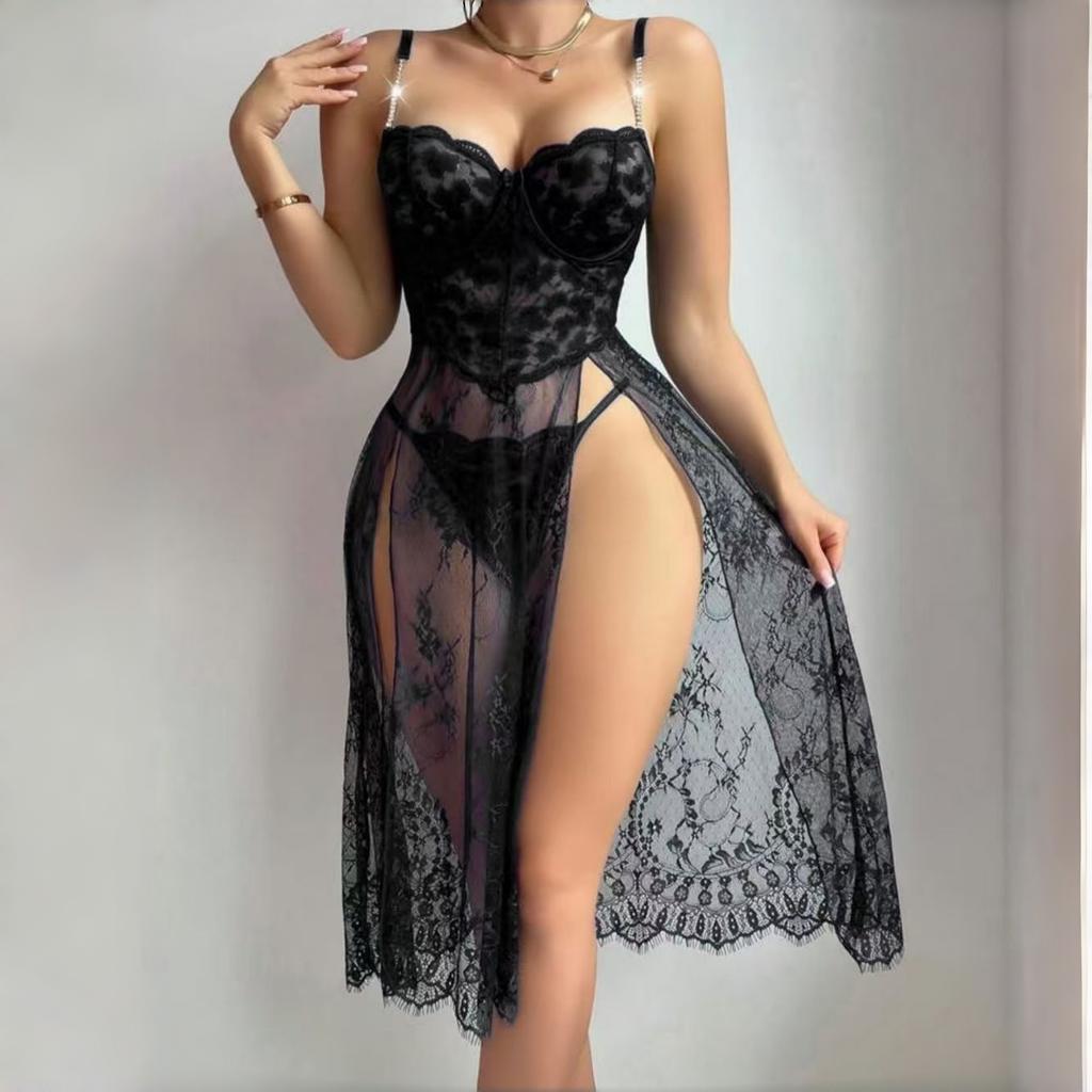 Europe beautiful woman sexy underwear sexy lace hot perspective onesie hollow suspender skirt temptation