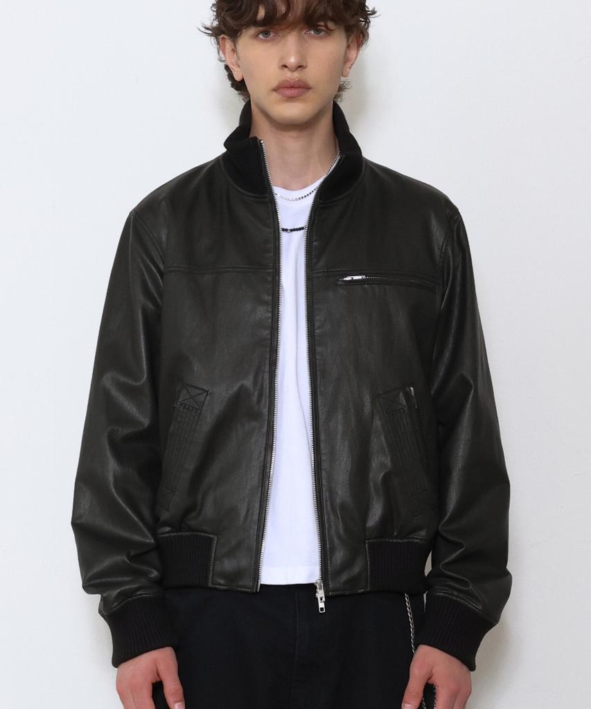 DOFFJASON Waxed Crop Leather Tanker Jacket Black
