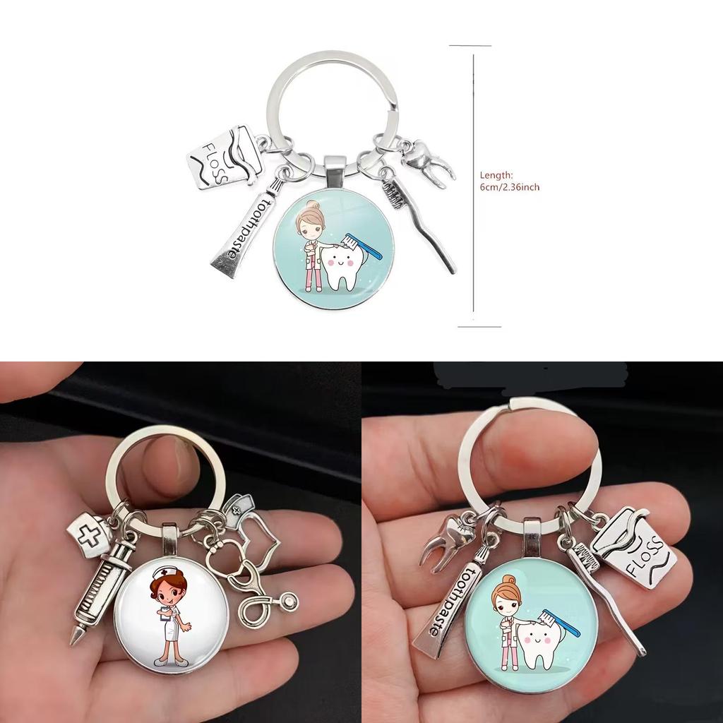 Care Dental Nurse Keychain With Medical Syringe And Stethoscope Gift Pattern