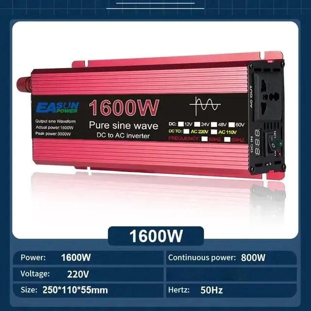 Pure Sine Wave Inverter DC 12V To AC 110V/220V 1000W 1600W 2000W 2200W Portable Power Bank Converter Solar Inverter