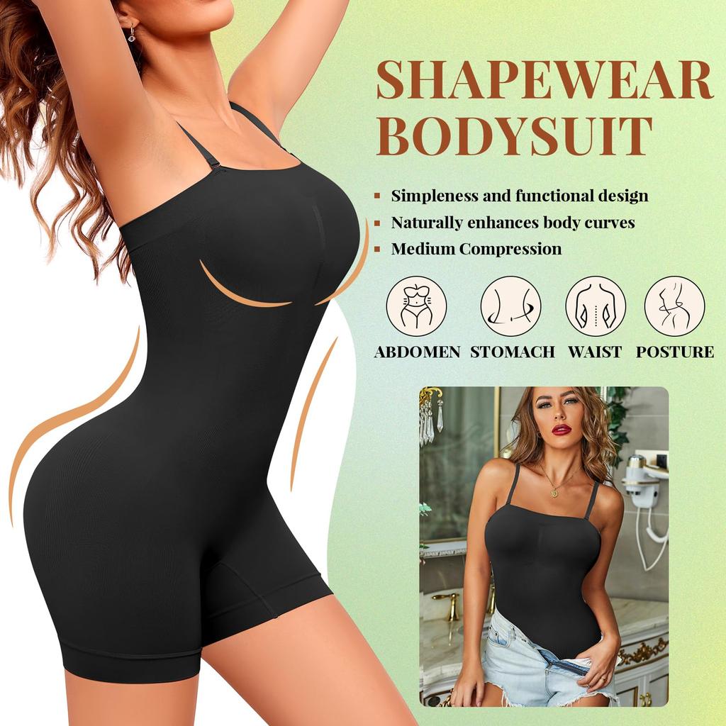 Strapless Shapewear Bodysuit for Women Full Body Shaper Tummy Control Romper Under Dresses Seamless Mid Thigh Jumpsuit Tops