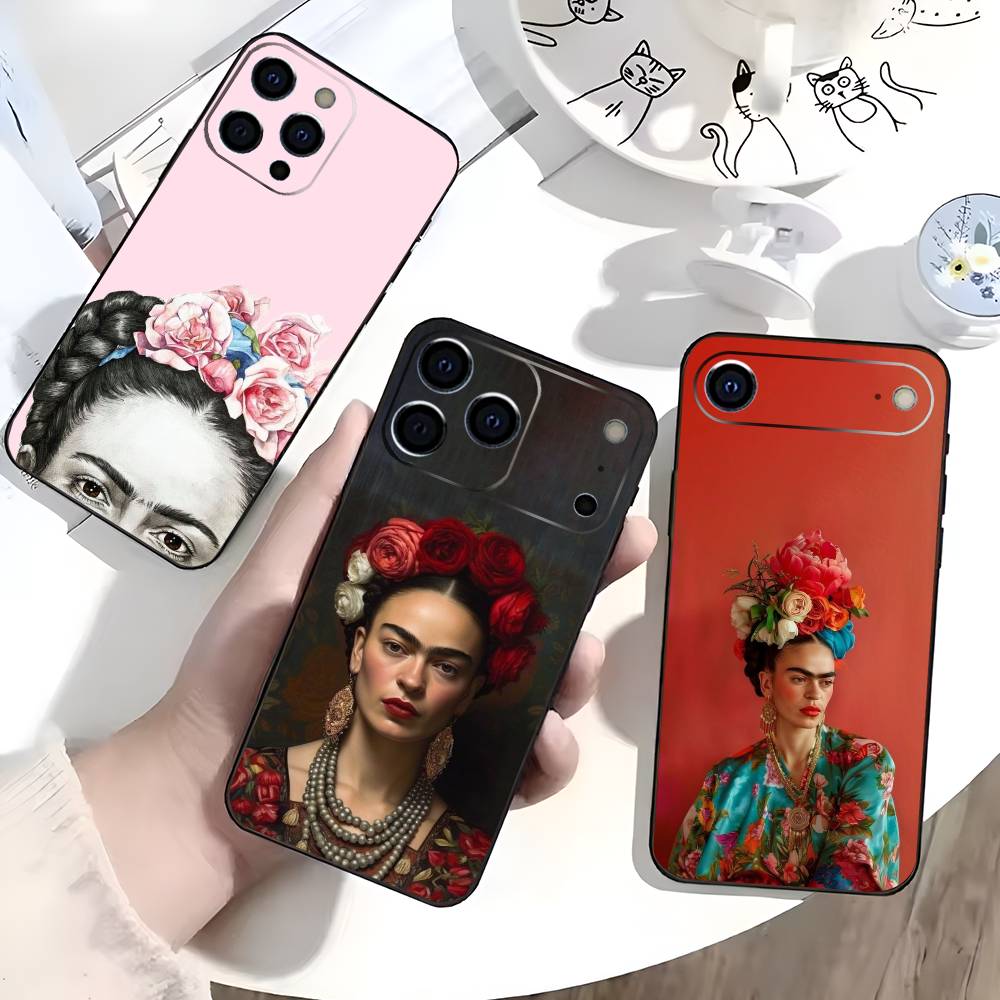 Чехол для телефона с рисунком Фриды Кало для iPhone 17,16,15,14,13,12,11 Plus,Pro Max,XS, Мягкий силиконовый черный чехол