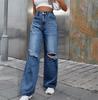 Women's INS Fashion Ripped High-Waisted Wide-Leg Jeans
