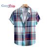 Мужская рубашка с коротким рукавом в клетку темно-синего, зеленого, красного цвета, мужская рубашка, лето 2025 г., новинка