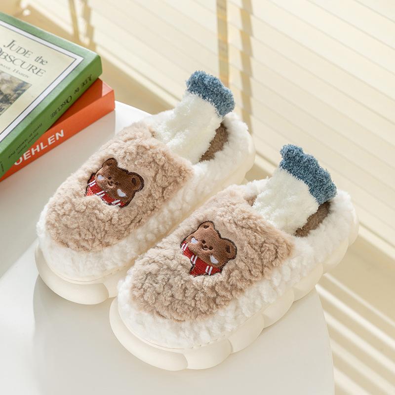 Модные хлопковые тапочки с бантиками, женские зимние домашние теплые парные тапочки 2024 года, толстые нескользящие пушистые тапочки для отдыха