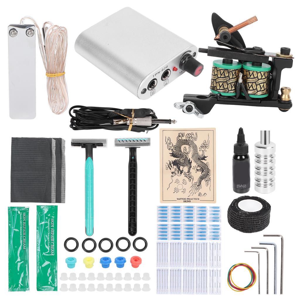 Комплект для катушки татуировки с блоком питания, педалью, чашкой для пигмента, набор для начинающих тату-машинок (90‑265В)США