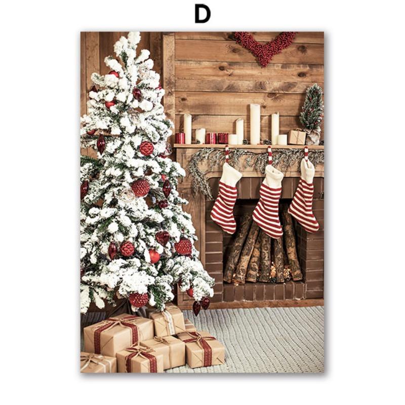 Снежные рождественские печенья Елка Апельсиновый сок Носки Подарок Настенное искусство Холст Живопись Постеры Принты Настенные картины для декора гостиной
