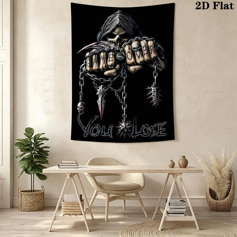 Dark Gothic Skull Design Tapestry Wallmounted Fashion Print Background Wall Hanging Cloth Work Of Art Background Cloth