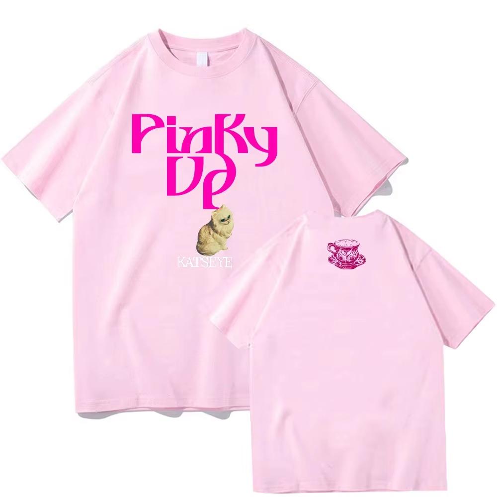 PINKY UP Kawaii Cat Graphic 2026 New Tshirts Kpop Shirt Pop Band Tee Katseye Beautiful Chaos Gift Idea Pure Cotton Tee