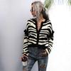 Casual Trend Versatile Autumn Lazy Wind Zebra Print Cardigan Knitted Sweater Short Jacket Women