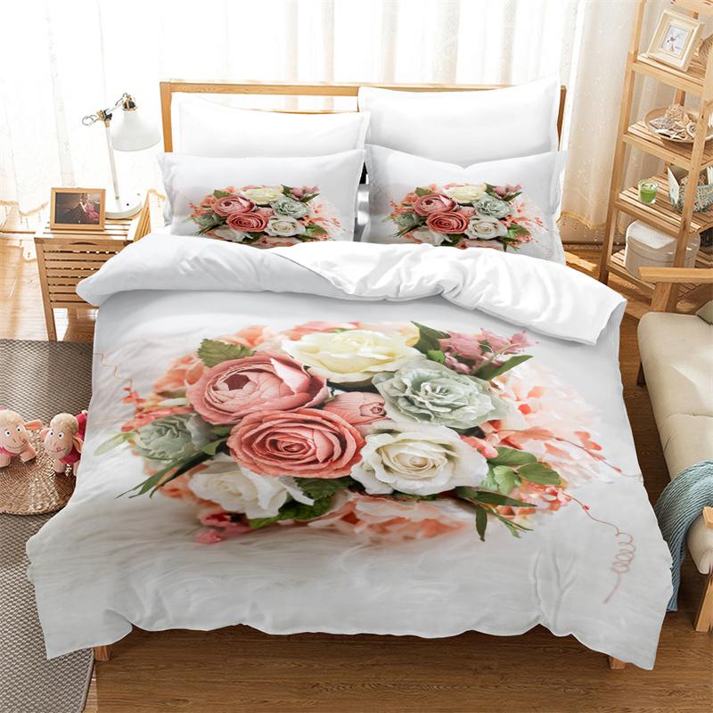 Комплект постельного белья с розовыми розами, пододеяльник с 3D-цветами, модный мягкий теплый комплект постельного белья для девочек, двуспальная кровать, пододеяльник