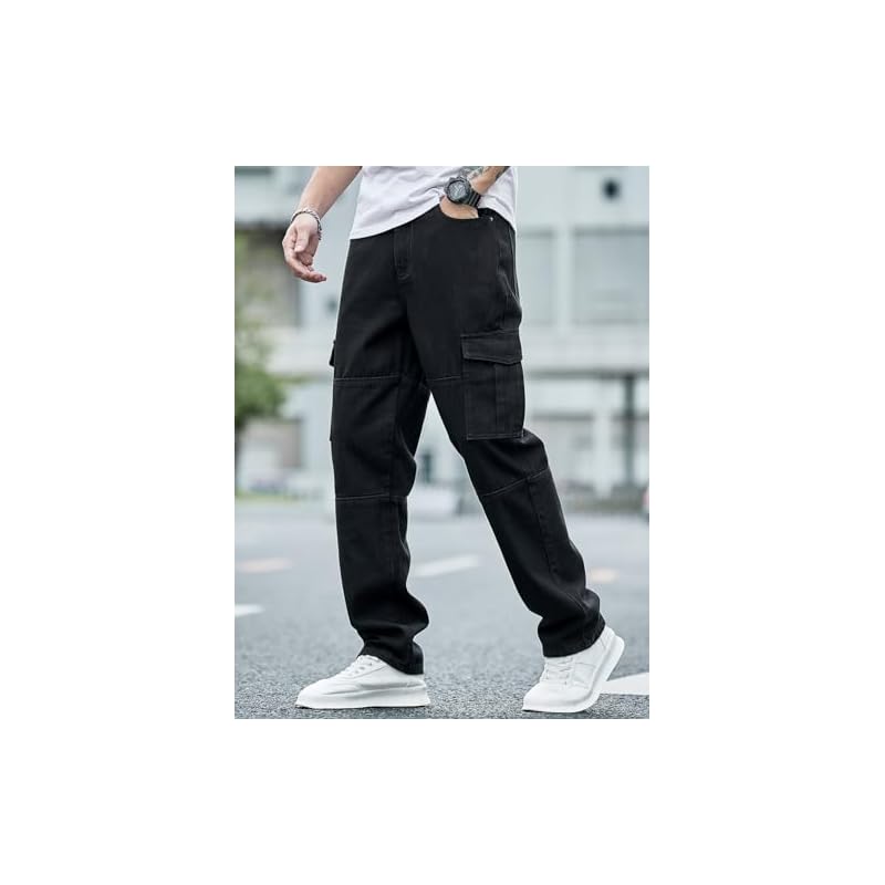 GRECIILOOKS Мужские Классические Хлопковые Джинсы Прямого Кроя (Черный, 32)