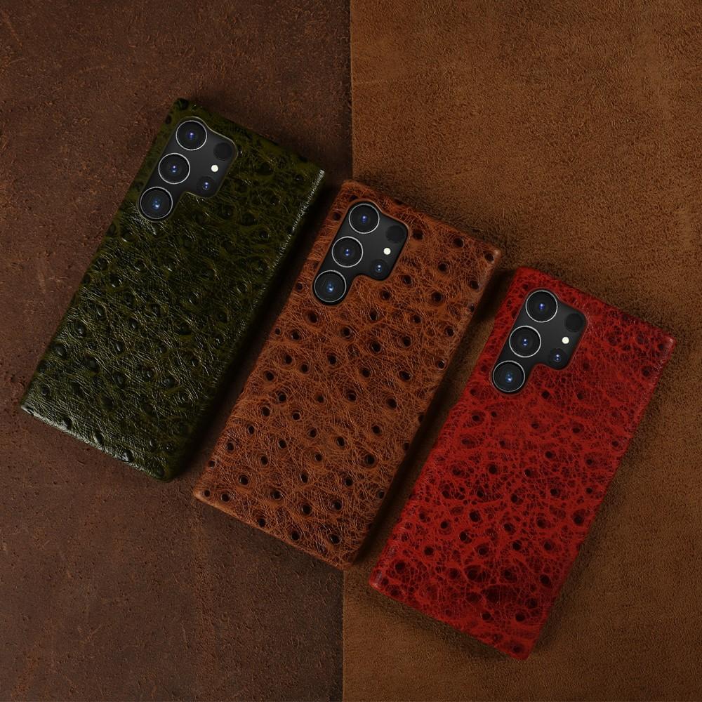 Ostrich Genuine Leather Case for Samsung Galaxy S23 FE S24 Ultra S22Plus S21FE S20 S23 Cowhide Back Cover Coque Shell