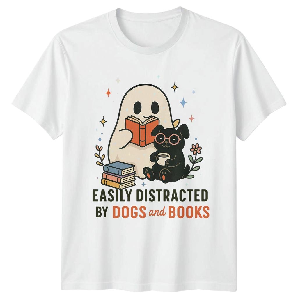 Easily Distracted By Dogs And Books Reading Hobbies Unisexs Unisexs Graphic Tee