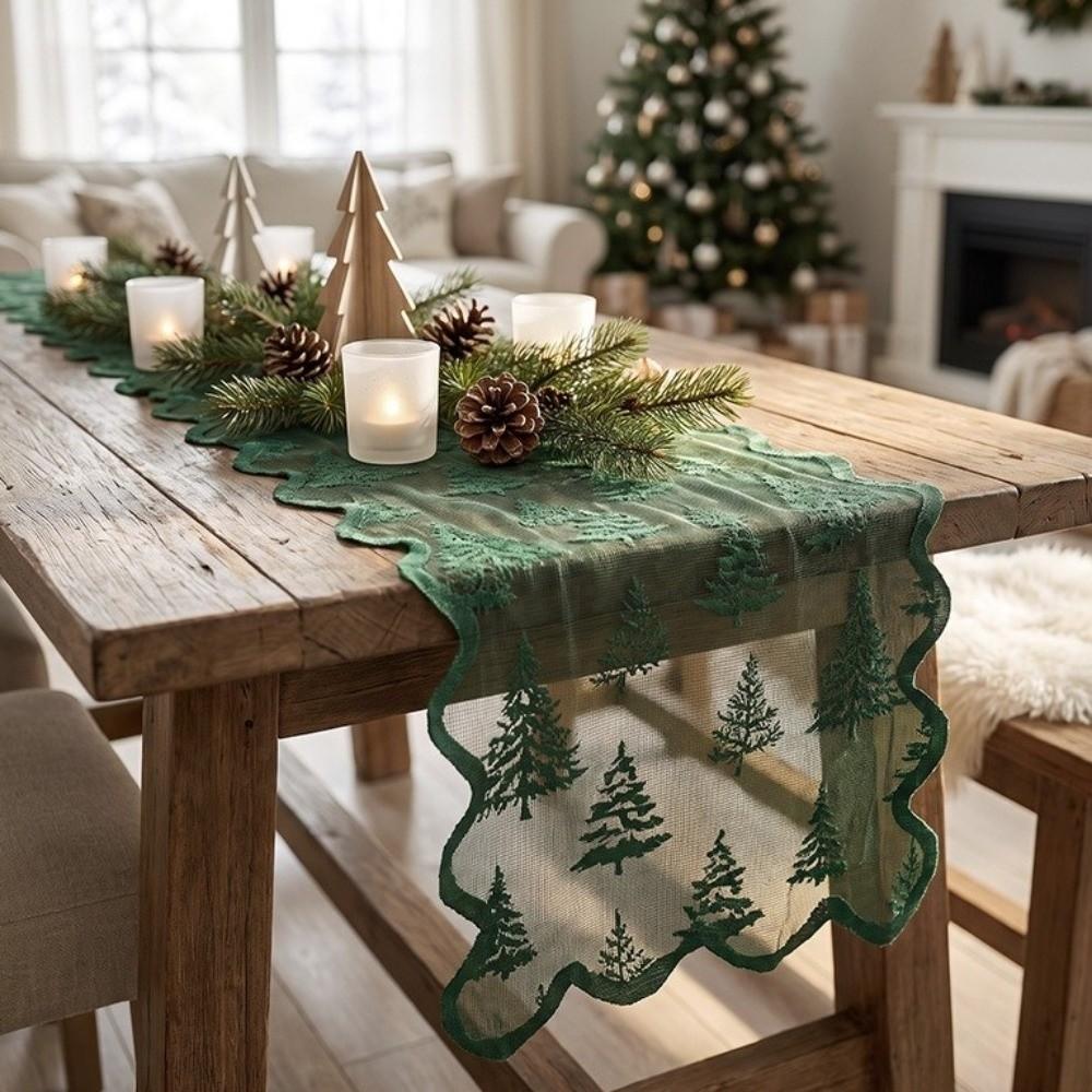 Flower Christmas Table Flag Lace Xmas Tablecloth Christmas Tree Table Runner Dining Table