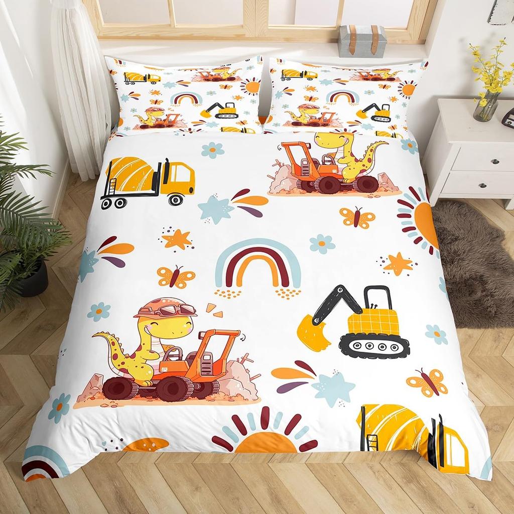 Kawaii Dinosaur Duvet Cover Set Cartoon Animal Theme Bedding Set For Kids Teenagers Bedroom Decor Double Queen King Quilt Cover