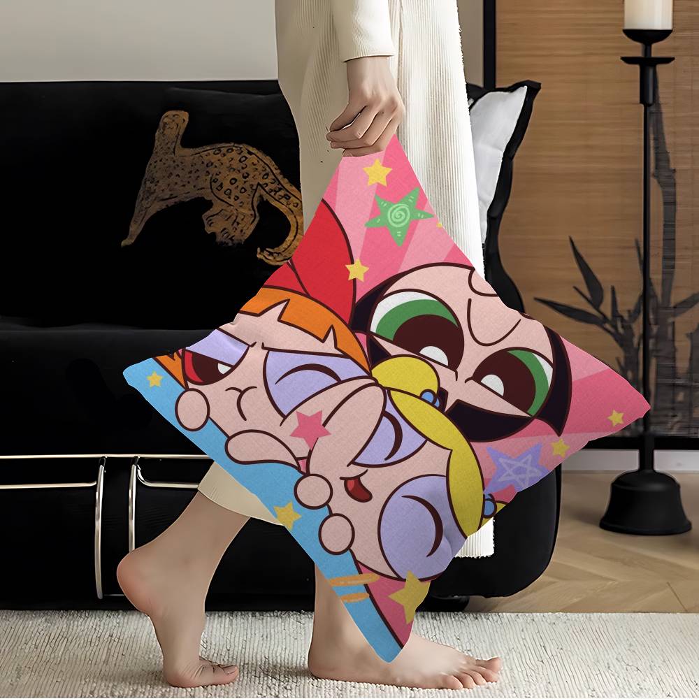 kawaii PPowerpuff Anime GGirls Cushion Cover Pillow Cover Decor Pillowcase Printed Cushion Case for Couch