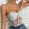 Strapless Tank Top 3D Flower Crop Tops Women Summer Steel Ring Camis Solid Fishbone Camisole Fashion Tube Female Sleeveless Cropped Vest Y2K Clothes