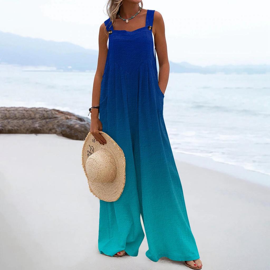 Женские комбинезоны, повседневные комбинезоны с широкими штанинами и принтом, комбинезоны без рукавов с карманами, наряды