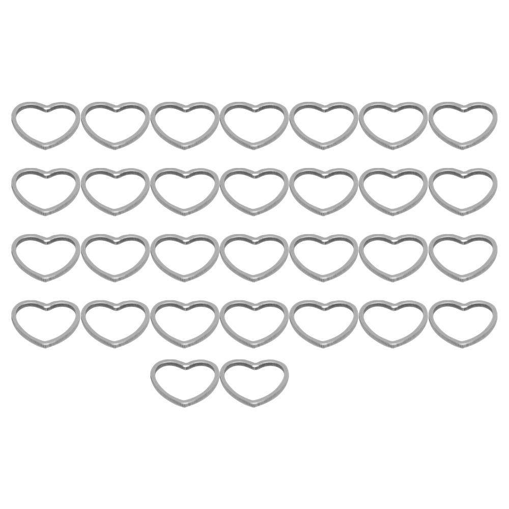 30pcs Silver Hollow Heart‑Shaped Pendants Stainless Steel Open Frame Pendants  Small Size